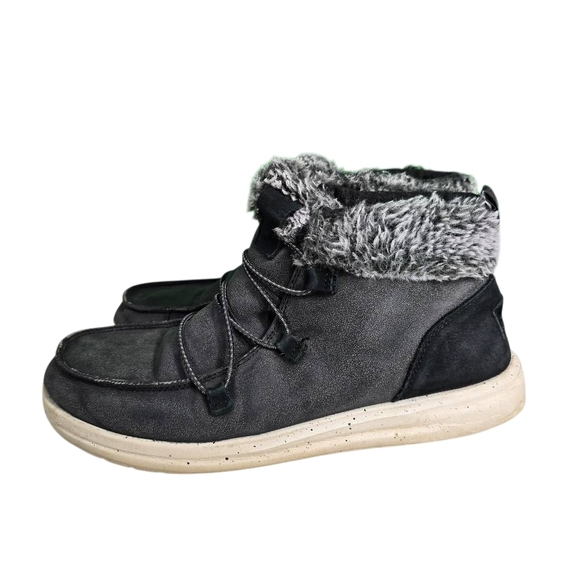 Hey Dude Charcoal Fur-Lined Winter Boots Size 10 - Picture 3 of 10